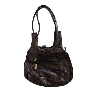 Vintage Brown Leather Bag  Purse Knotted Cobalt Blue Lining Marked CB Mexico